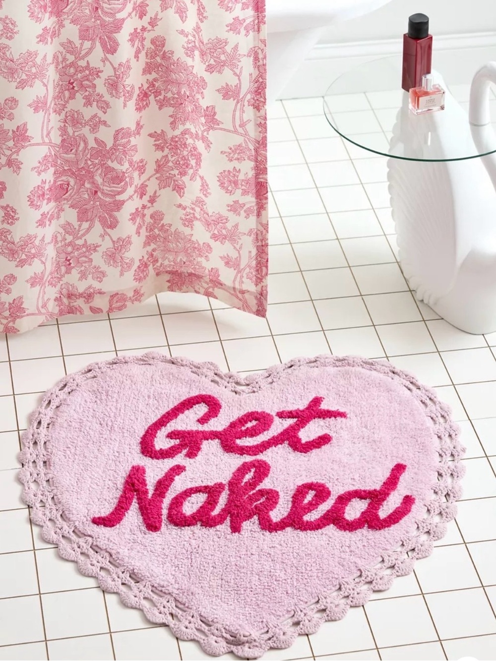 Urban Outfitters Get Naked Heart Crochet Bath Mat, Pinky